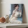 Mfoever Tin Sign HD Metal Tin Sign Elegant Chinese Style Beauty in Cream Outfit Traditional Hairstyle Wall Art Poster for Home Decor
