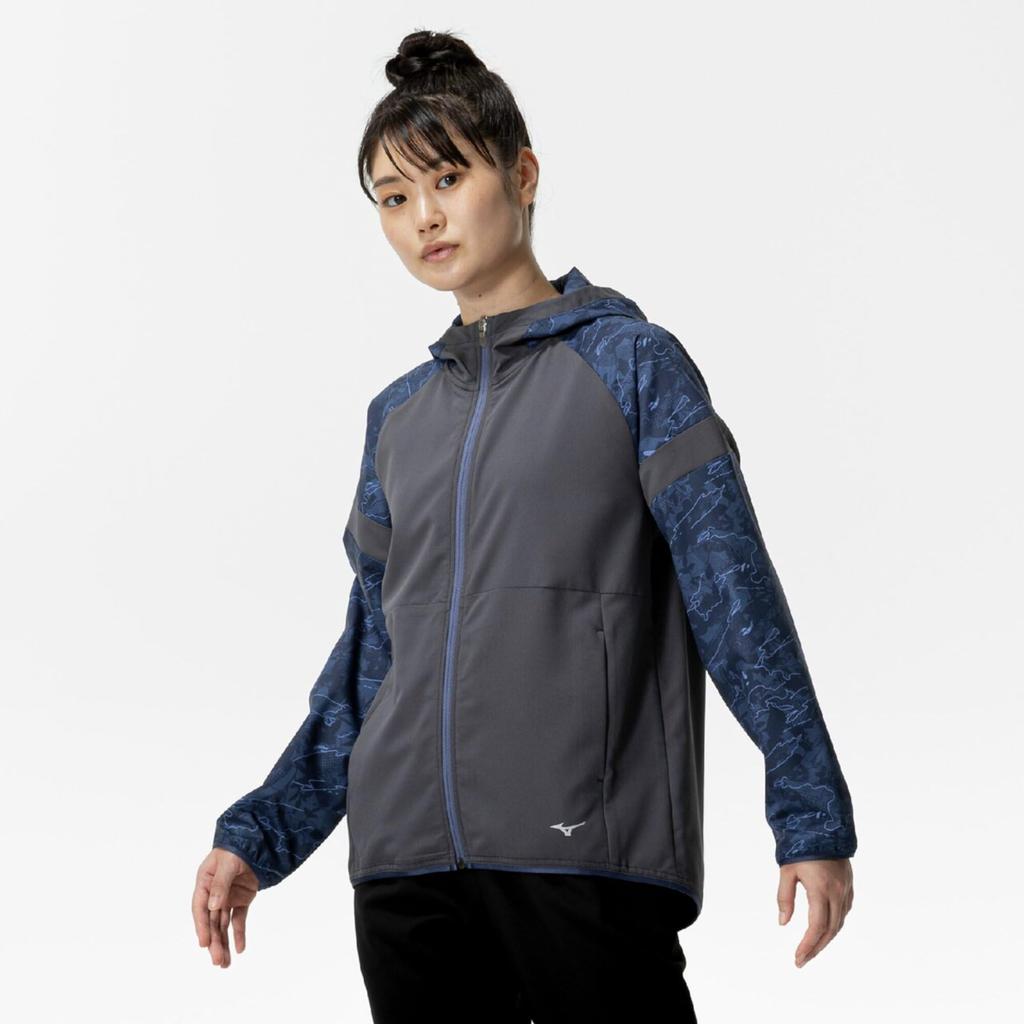 Mizuno Худи с крестом для тренировок, темно-синее, женское, UPF50+, джерси, 32MCC340,
