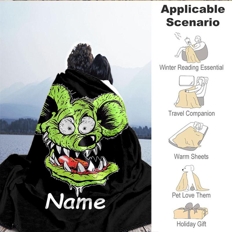 Custom Name Green Mouse Fink Blanket Lightweight Ideal Bedding Blanket Perfect for Travel, Camping, Living Rooms, Sofas, Christmas gift