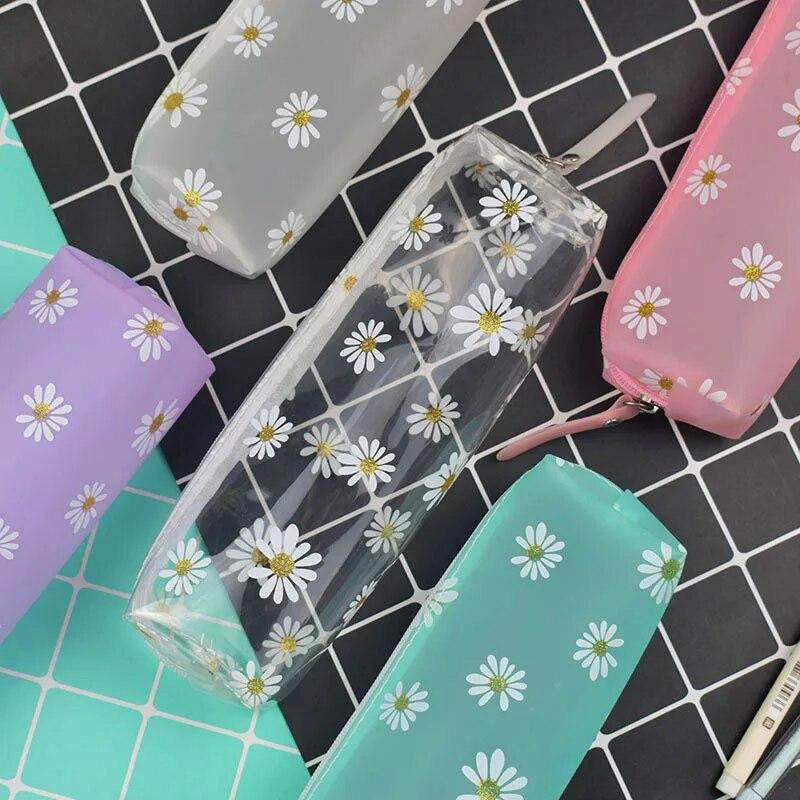 1 шт. Kawaii прозрачный пенал с изображением ромашки, подарок, Estuches, школьный пенал, пенал, сумка для карандашей, школьные принадлежности, канцелярские принадлежности