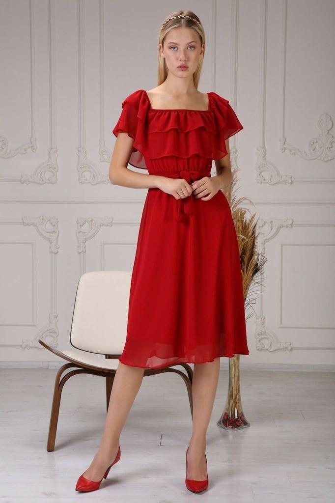 Женское платье большого размера бордовое шифоновое платье с воротником «Кармен Мадонна» больших размеров