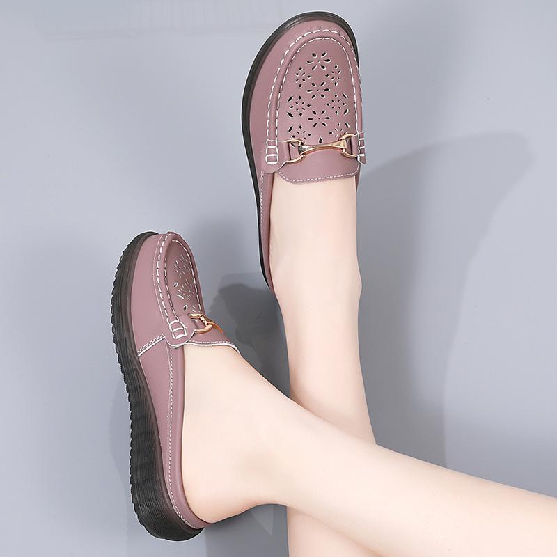 Women Soft Mules Loafers Slip On Slippers Casual Elegant Summer Breathable Leather Black Moccasin Shoes