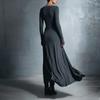 Осень Новые Женские Платья Однотонное Элегантное Платье-запа́х Длинное с Декором Длинный Рукав