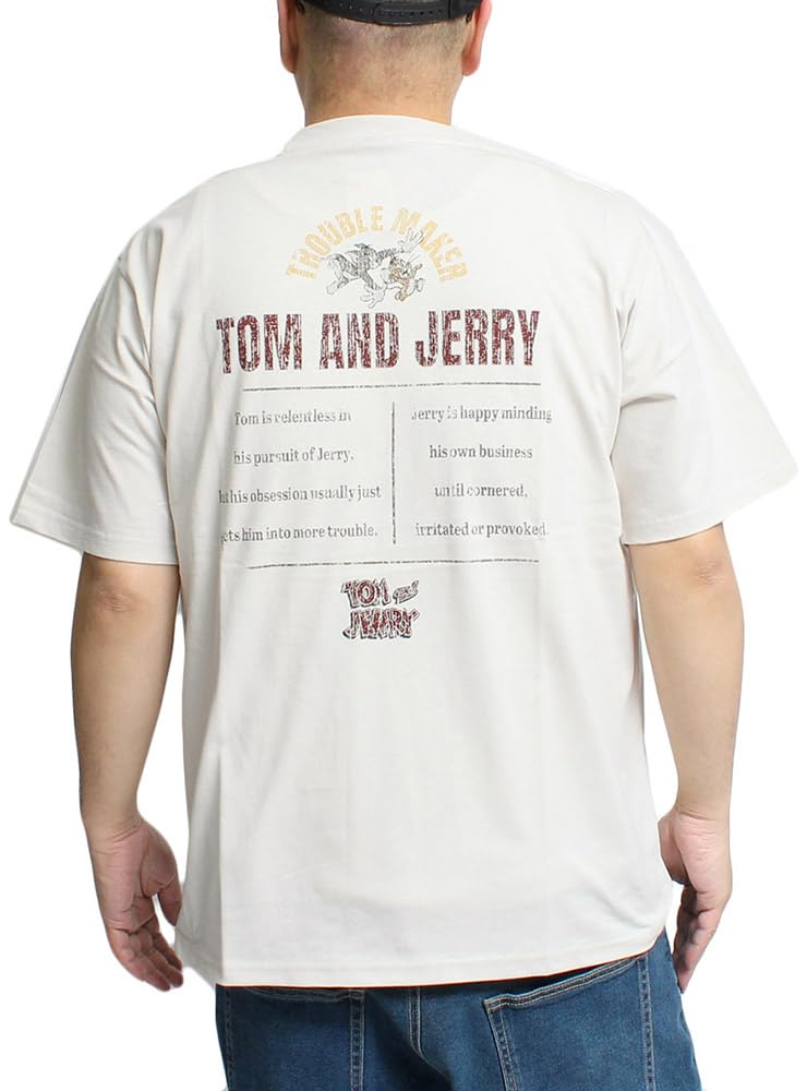 One Colors TOM AND JERRY Men's Short Sleeve T-Shirt with Pigment Print, Crew Neck, Size 4L, Ivory (27)
