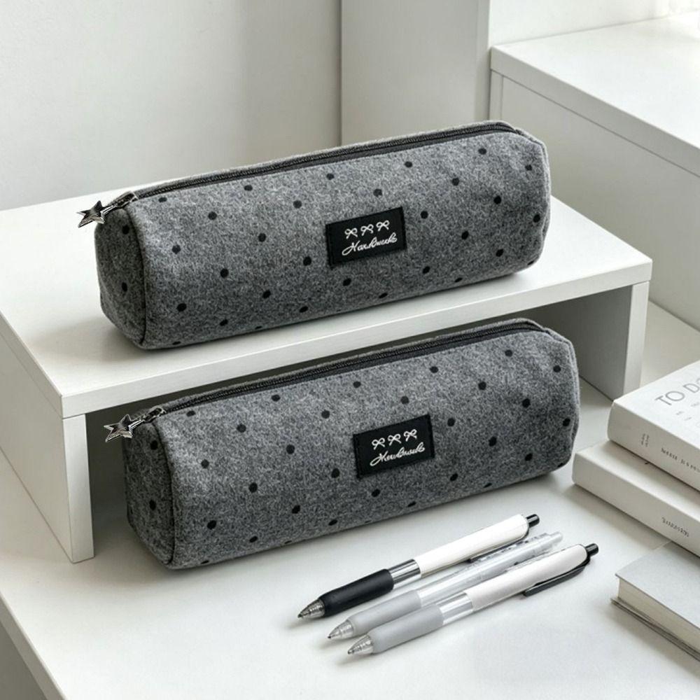 Polka Dot Pencil Case Gray Stationery Bag High Quality Pencil Pouch School Supplies