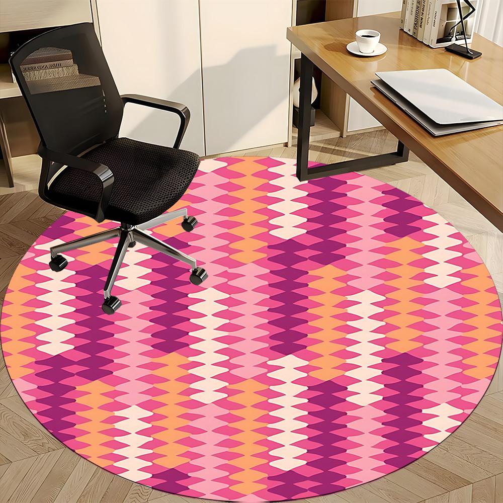1pc Colorful Circle Chair Carpet for Office, Indoor Non Slip Washable Polyester Fiber Carpet,