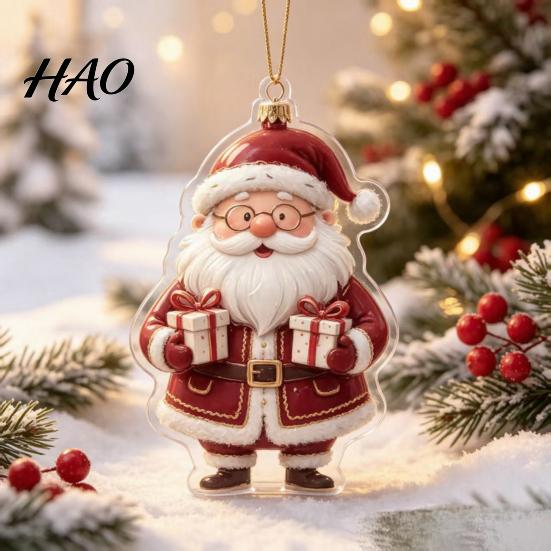 Holiday Hanging Ornaments for Family 2D Flat Acrylic Christmas Ornaments, Decorative Tree Decorations Party Supplies with Lanyard Festive Home