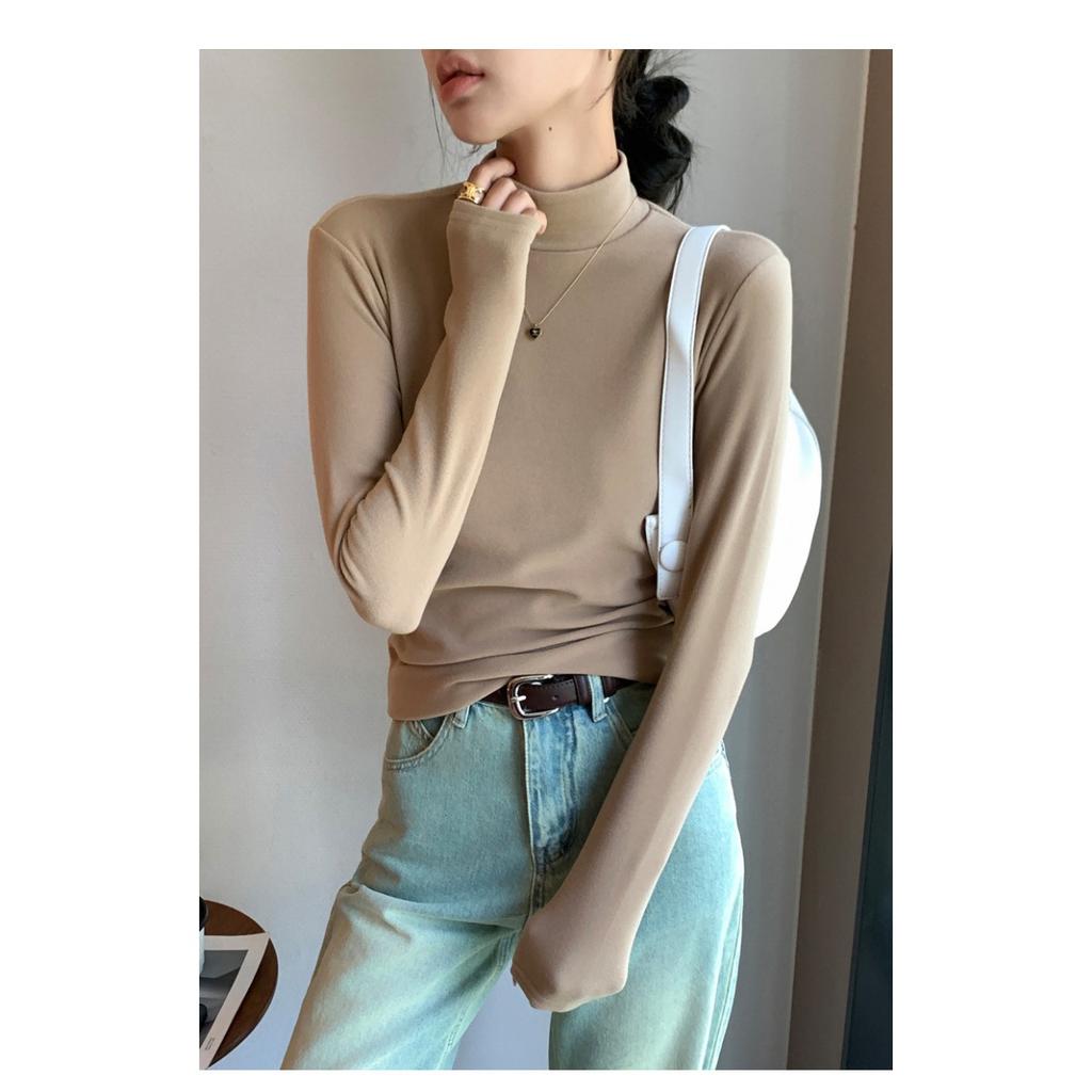 Базовая рубашка из двухстороннего немецкого бархата с полувысоким воротом для женщин, однотонная, с толстым бархатом внутри, теплая кофта с длинным рукавом