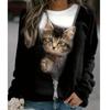 Plus Size Casual Sweatshirts Women Plus Size 3D Cat Print Long Sleeve Crew Neck Pullover