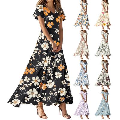 Платья для женщин, летние, повседневные, на пуговицах, с V-образным вырезом, с коротким рукавом, для работы, платья