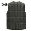 Мужской жилет с V-образным вырезом, без рукавов, на молнии, жилет с несколькими карманами, однотонный ветрозащитный теплый пуховый жилет, куртка