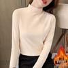 Double-Sided Velvet Semi-High Neck Warm Long-Sleeve Slim Top for Women - Autumn/Winter