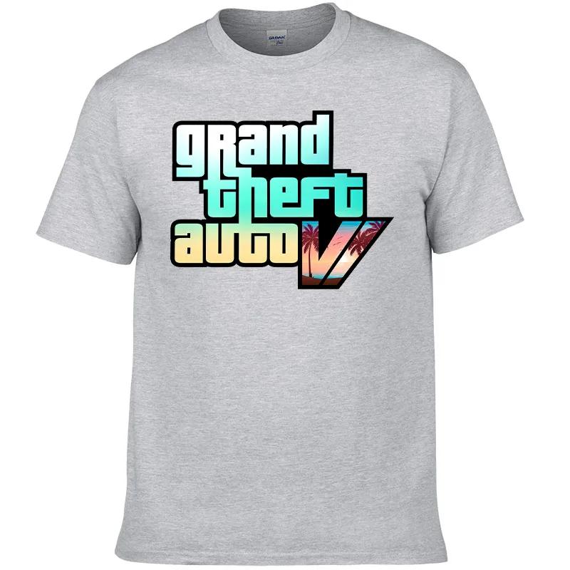 2023 Лето Новая Мужская Футболка Grand Theft Auto Gta Игровой Принт Футболка 100% Хлопок Круглый Вырез Топ Уличный С Коротким Рукавом F118 - ...