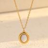 GEMCHIC Women's Stainless Steel Oval Natural White Shell Designer Sense Cross-border Titanium Steel Bracelet Necklace Set