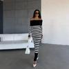 Платье-футляр с открытыми плечами Falda Sexy Mujer Slash Neck Striped Color Block Slim Knitted Bodycon Dress Autumn Wrapped Dresses ChicDresses