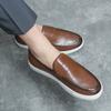 Fashion Brand Men's British Style Low Cut Loafers Classic Round Toe Comfortable Thick Sole Casual Leather Shoes for Men's Shoes