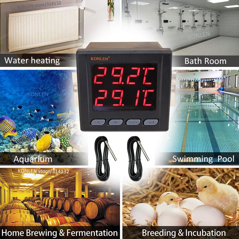 WIFI Dual Temperature Sensor Controller Tuya Thermometer Thermostat with 2 External Probe Boiler Water Heater Freezer Smartlife