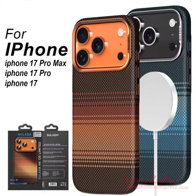 Для iPhone 17 Pro Max 17 Pro 17 Магнитный чехол для телефона Узор из углеродного волокна Magsafe Кевларовый узор Противоударный Жесткий чехол из ПК