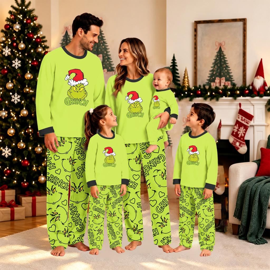 Parent-Child Matching Christmas Graphic Print Plush Loungewear Set for Holiday Sleepwear