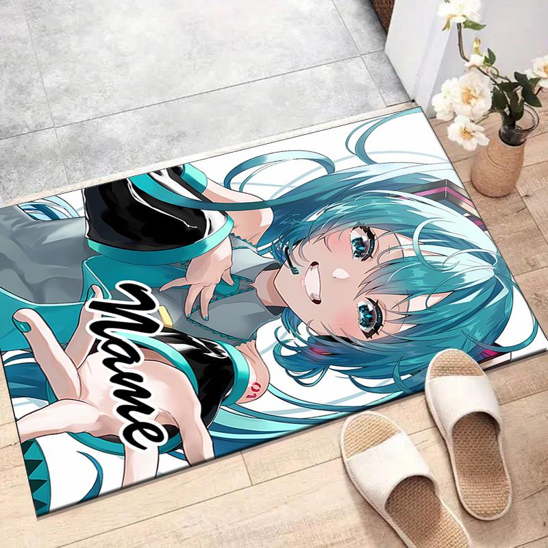 Custom Hatsune Miku Mat Personalized Name, Polyester Washable Indoor Entryway Rug, Gift for Christmas, Easter, Thanksgiving Day
