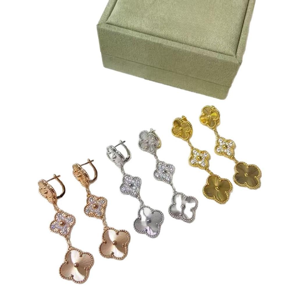 Новое поступление Четырехлистный клевер 18к лазер 3 цветка Длинные серьги для женщин Высококачественные серьги