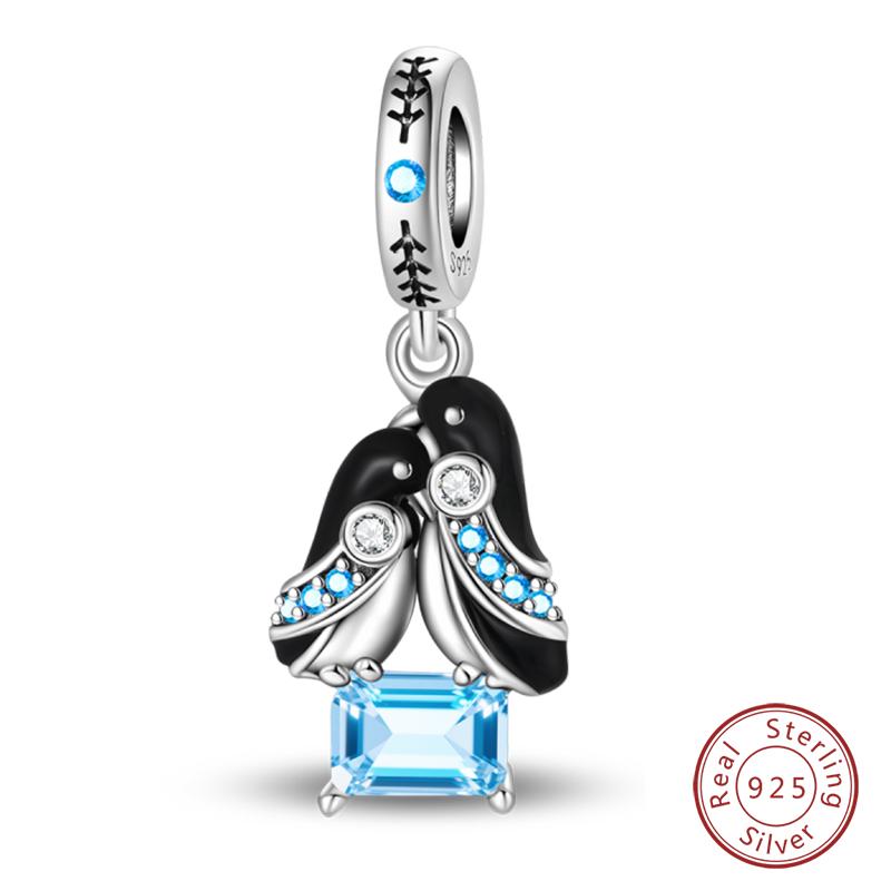 925 Silver Snowflake Snowman Penguin Charm Pendant Winter Jewelry Gift For Women DIY Birthday Present
