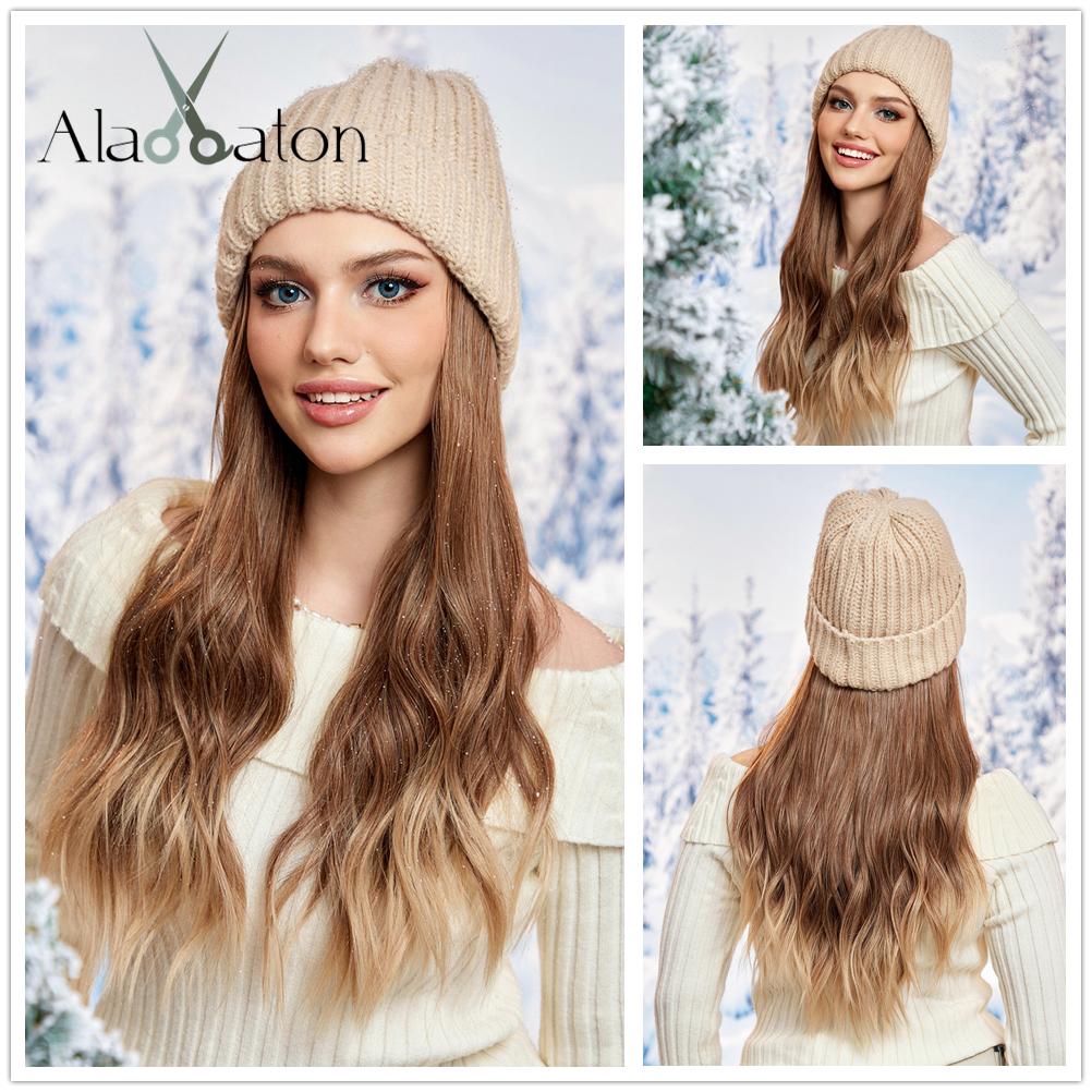 ALAN EATON Шапка, парики, длинный светлый волнистый парик, зимняя вязаная шапка-бини, термостойкие волосы, наращивание волос