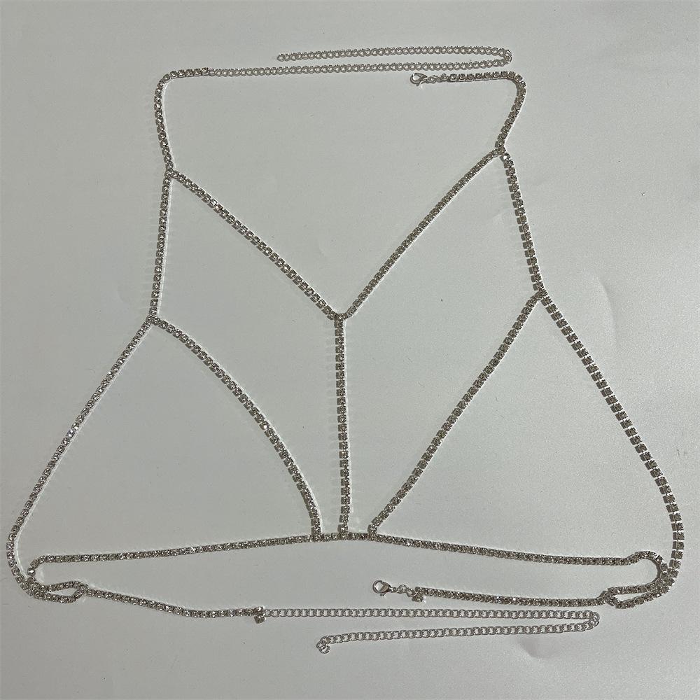European And American Sexy Fashion Beach Simple Body Chain Necklace Women'S Flash Diamond Cross Pendant Chest Chain Accessories