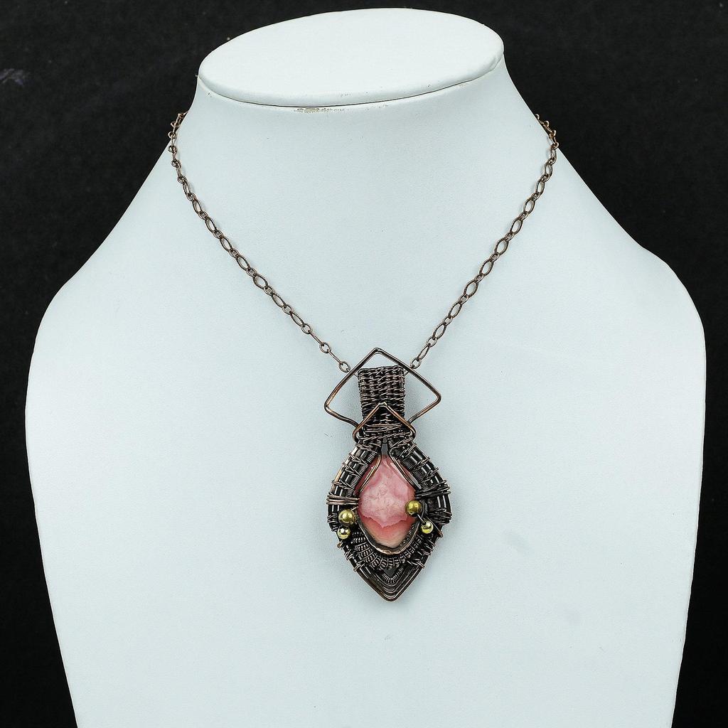 Rhodochrosite Pendant Copper Wire Wrapped Pendant Natural Gemstone Pendant Handmade Copper Jewelry Gift For Him Dainty Rhodochrosite Jewelry
