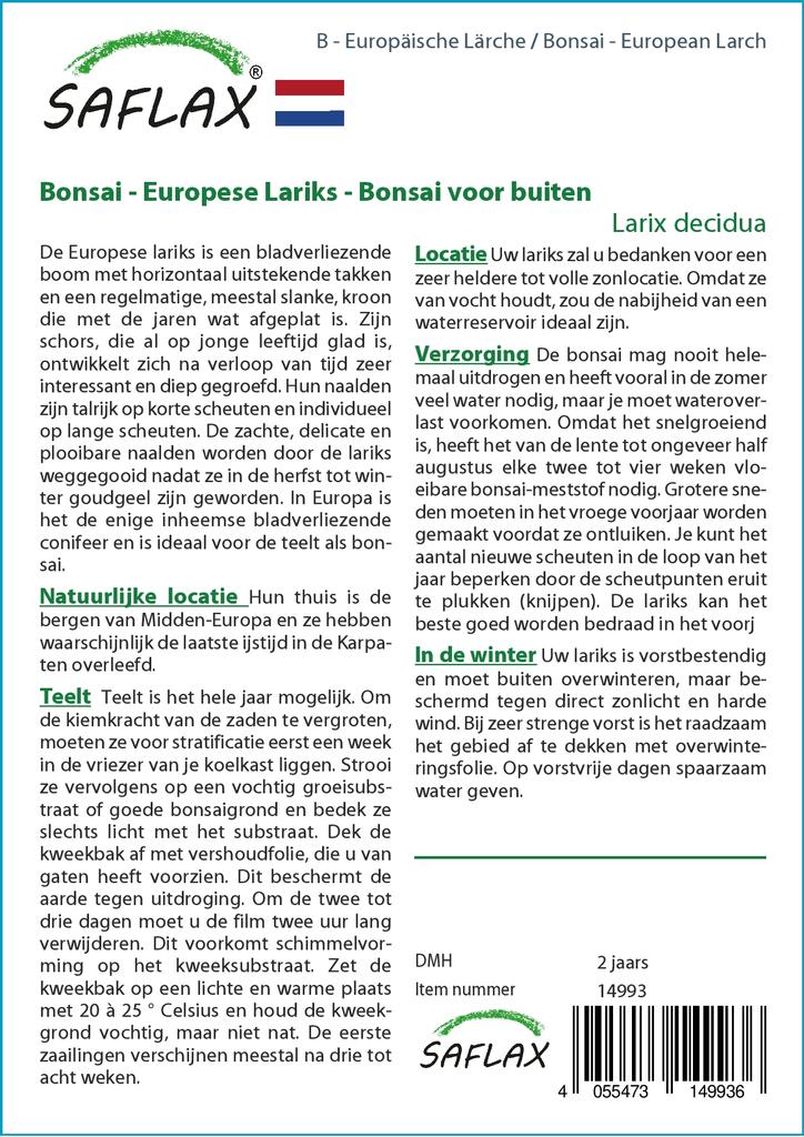 SAFLAX Garden in the Bag - Бонсай - Лиственница европейская - 75 семян - С субстратом в подходящем мешке - Larix decidua