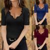 Women Off Shoulder Short Sleeved Commuting Pullover V-neck Lace Bottoming Blouse