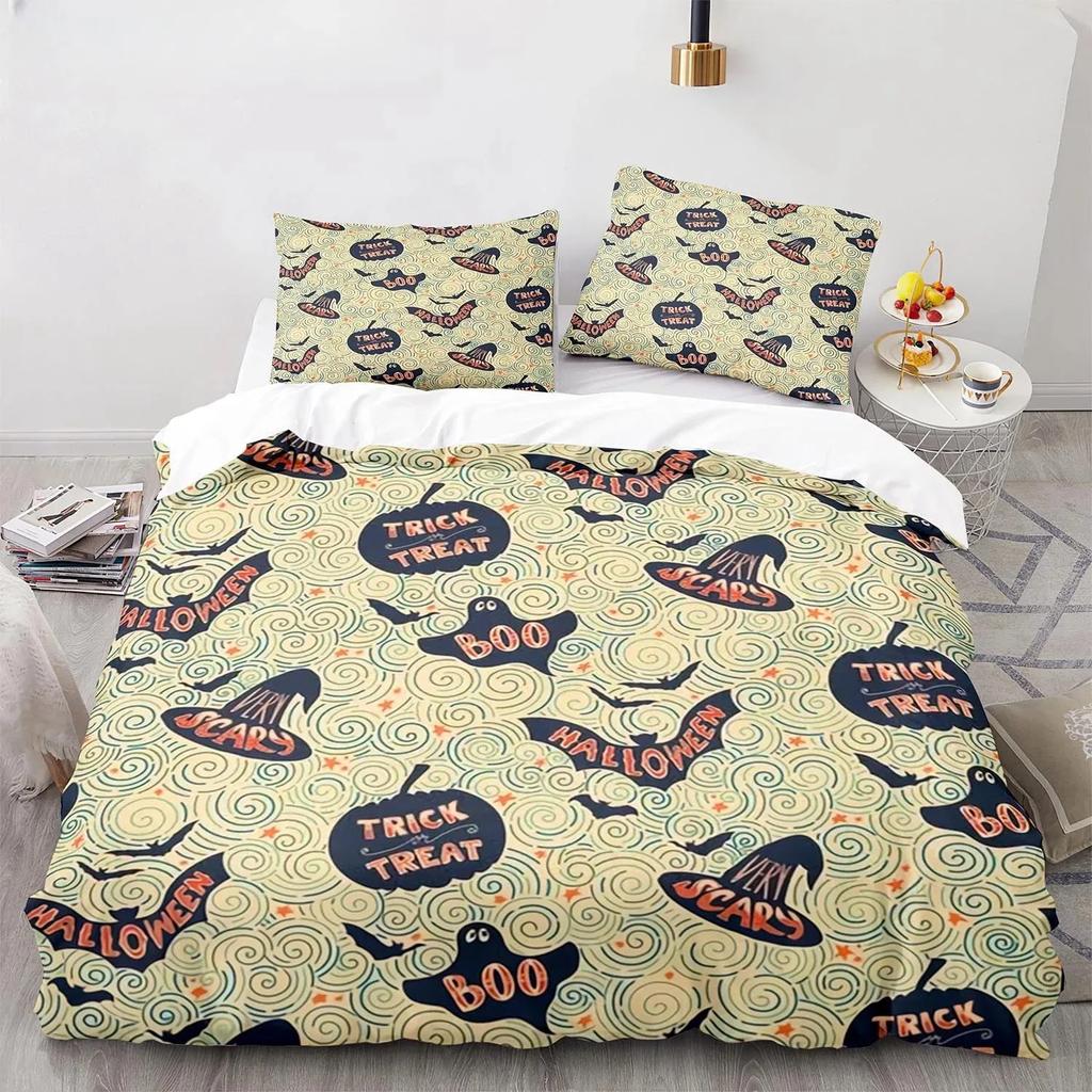 Новый 3D Принт Хэллоуин Бу Мультяшный Постельный Комплект, Пододеяльник Набор Постельного Белья Покрывало Наволочка, Королевский Размер Квин Размер Полуторный Размер Мальчики Девочки Взрослые