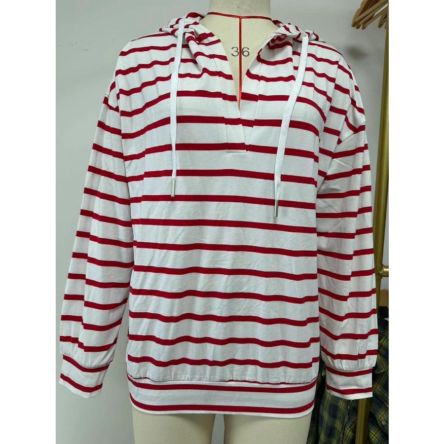 Осень-зима, свитера и длинные рукава, модная женская полосатая одежда, свободная толстовка с капюшоном для женщин, футболка