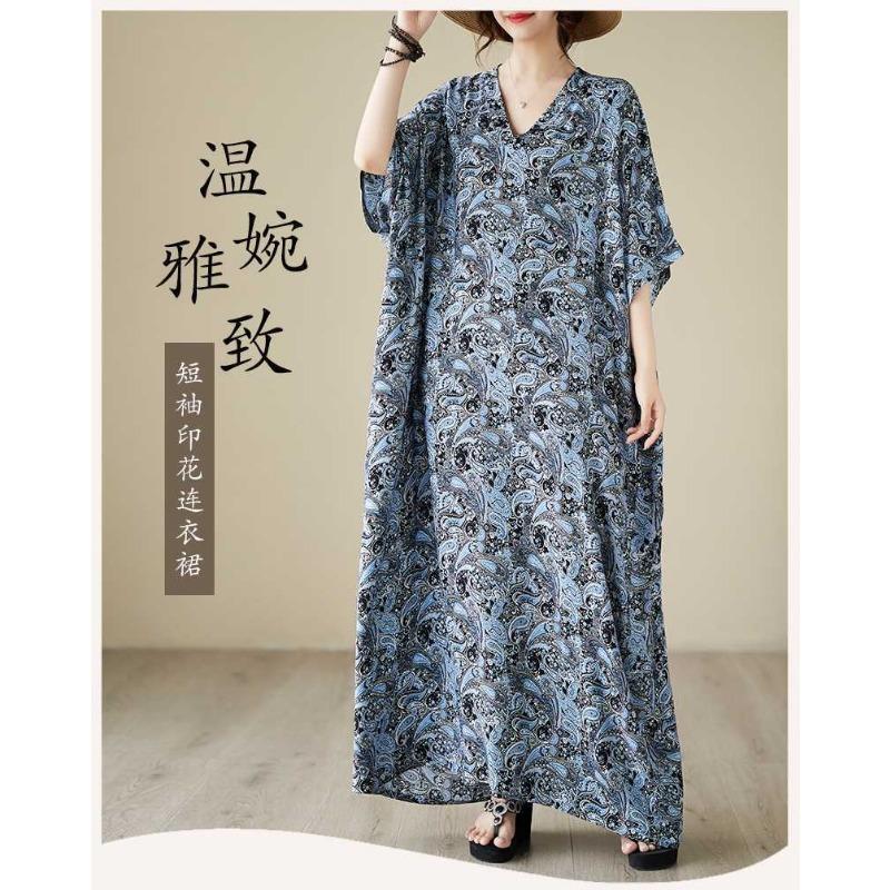 Тонкое платье с V-образным вырезом, большого размера, свободного кроя, в литературном стиле для отпуска, пляжная юбка