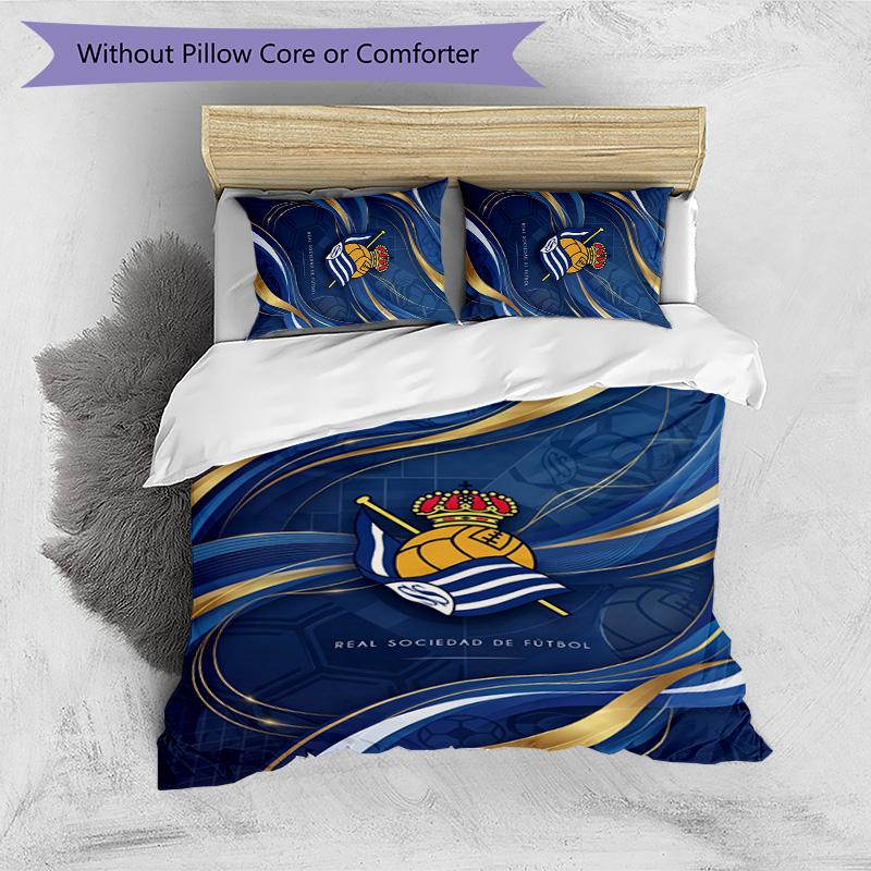 Real Sociedad FC Printed 3PCS Bedding Set Breathable Duvet Cover with Pillowcases Decorative Bed Linen for Bedroom Home