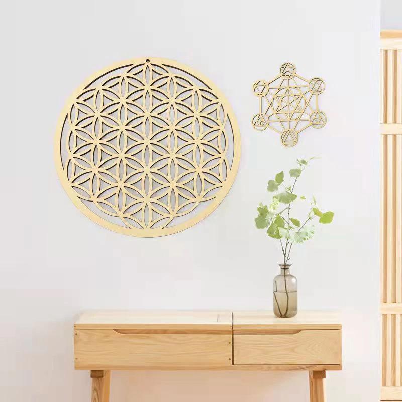1Pc Chakra Flower Of Life Natural Symbol Kinds Wood Round Edge Circles Carved Coaster For Stone  Set Diy Decor