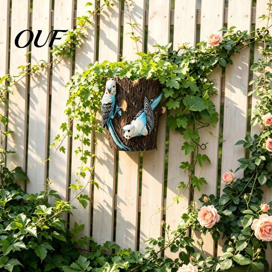 Weatherproof Patio Yard Art Parrot Wall Planter, Wall-Mounted Tree Stump Hanging Plant Pot, Resin Living Room Ornament Tropical Bird Flowerpot