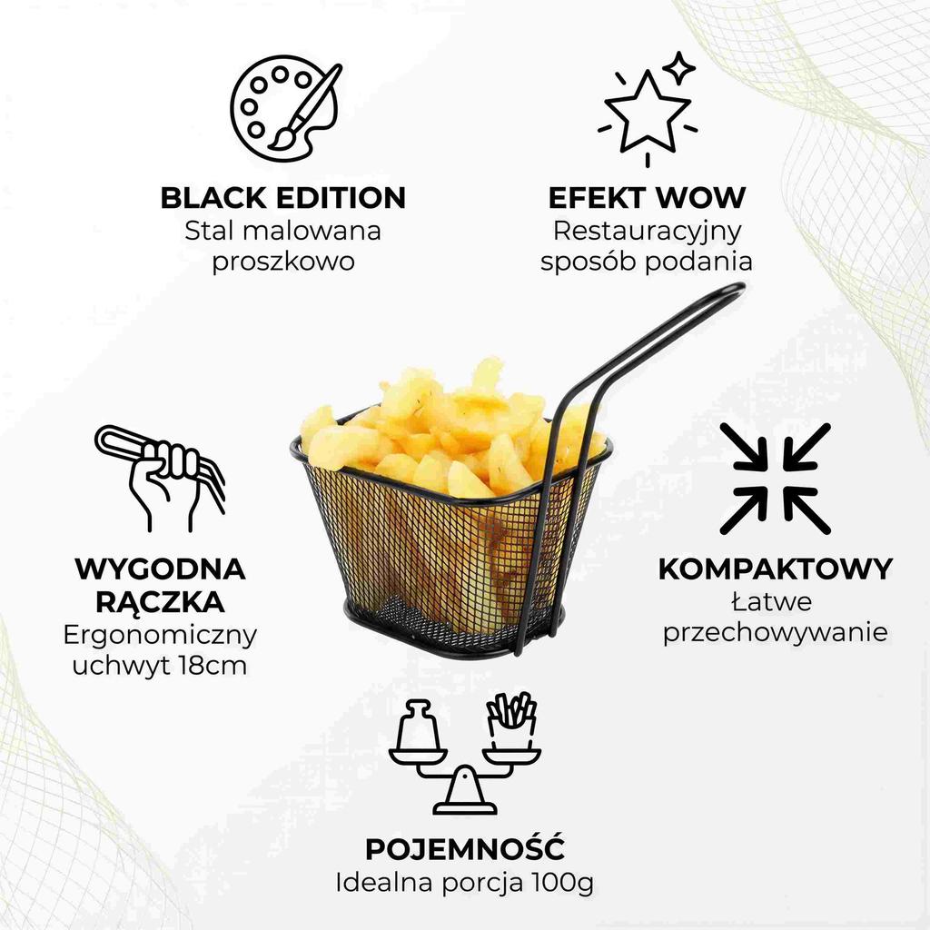 Mini Fries Basket Black 350Ml Powder Coated For Serving Dishes