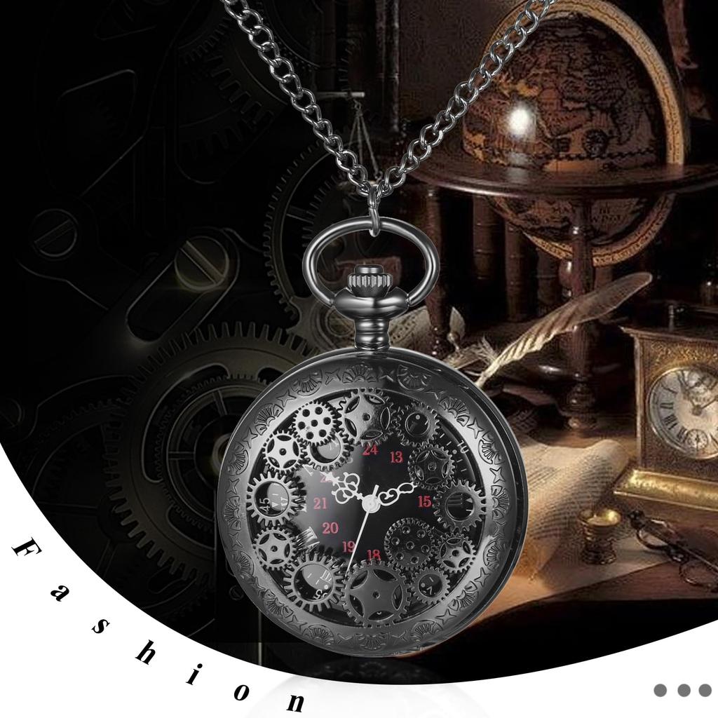 Pocket Watch Gear Skeleton Rome Analog Display Waterproof Pocket Watch Pendant Necklace Chain Birthday Anniversary Christmas Day Present Antique -