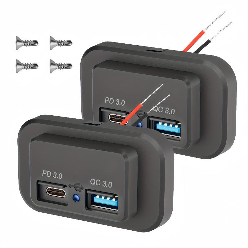 1 Комплект 18 Вт Qc3.0 Порт Usb A и 30 Вт Pd Порт Usb C 12 В RV Розетка Usb Панель Зарядки со Светодиодной Подсветкой для Автомобиля Морской