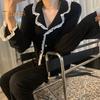 2 шт./комплект осень-зима женская пижама костюм с оборками отложной воротник однобортный длинный рукав кардиган топ широкие брюки пижамы повседневная домашняя одежда