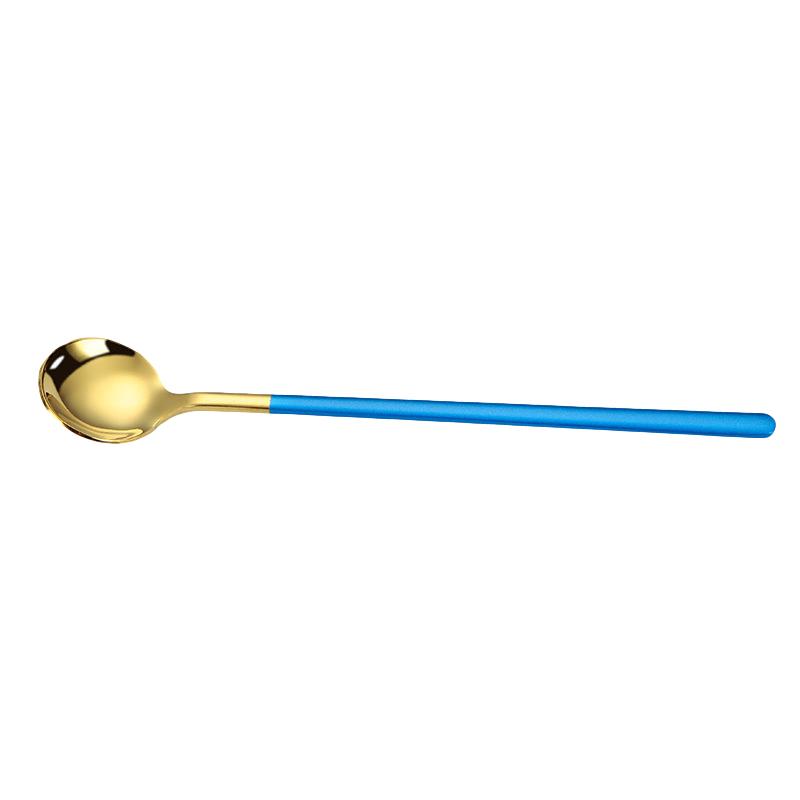 Long Handle Coffee Mixing Spoon Stainless Steel Round Head Ice Cream Dessert Teaspoon Gold Tableware Kitchen Dinnerware Utensil
