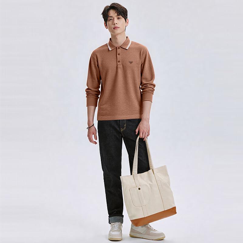 SEPTWOLVES Men's Textured Long-Sleeve Polo Shirt