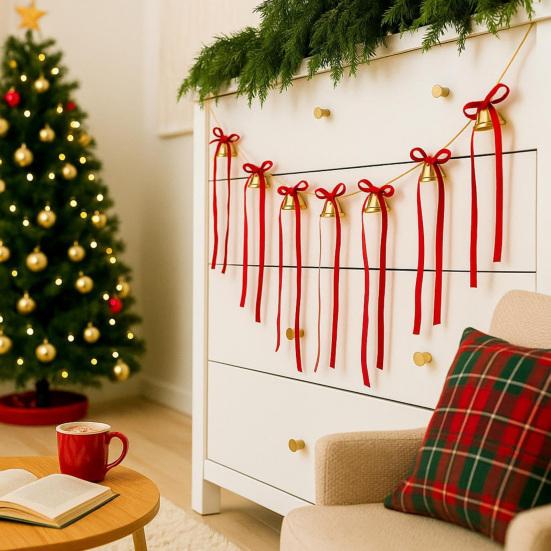 12 шт. бархатных бантов с бубенчиком, винтажные рождественские банты из ленты для гирлянды, венка, украшения рождественской елки