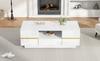 Modern Coffee Table with LED Lighting, Sofa Table, Semi-Open Shelf & 2 Doors, up to 30 kg Load Capacity, White + Golden Accents, 100×50×35.5cm