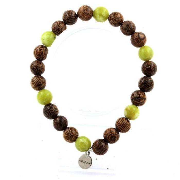 Stones and Minerals. Bracelet Serpentine Jade from China + Wood 8 Mm. Made In France.