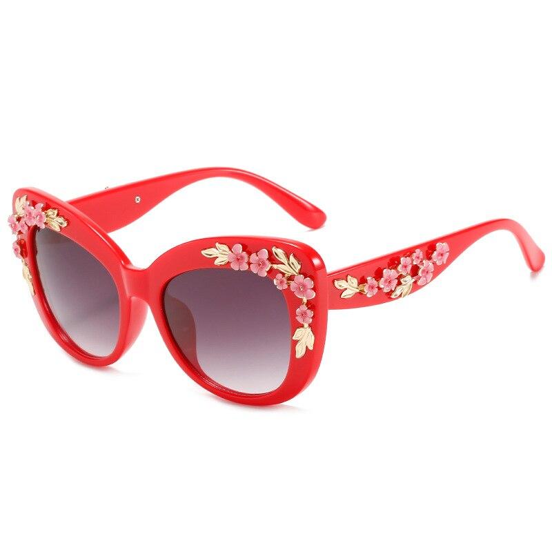 Современные винтажные солнцезащитные очки «кошачий глаз» в стиле барокко, женские роскошные дизайнерские солнцезащитные очки, модные розовые оттенки, женские цветочные украшения