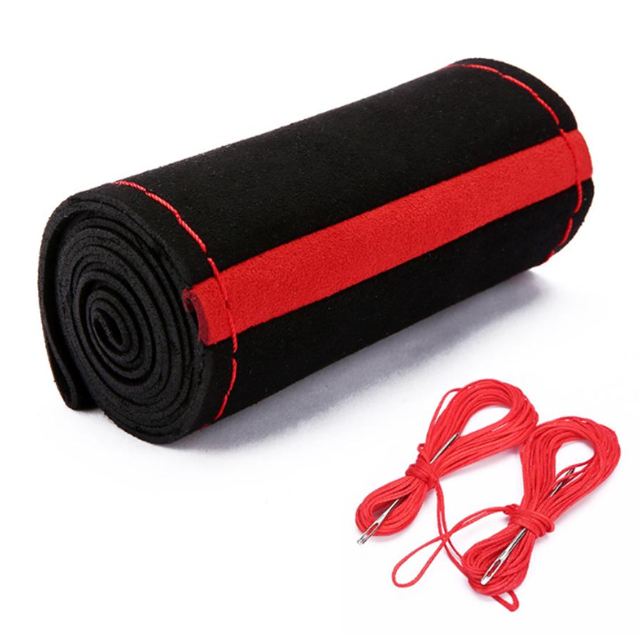 Car Suede Steering Wheel Cover Protector Anti-Slip For 37-38cm Outside Diameter