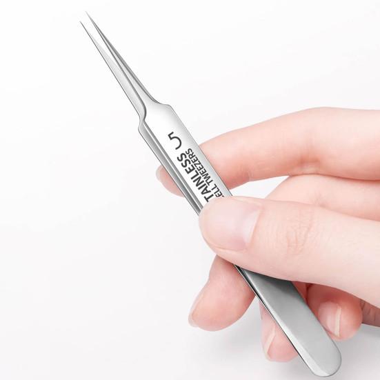 Очень тонкий Нет. 5 пинцетов из нержавеющей стали для удаления угрей и черных точек для ухода за кожей, экстрактор черных точек с 10-кратным увеличительным стеклом, щадящий инструмент для удаления угрей