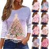 Women's O-Neck 3/4 Sleeve Christmas Print Top